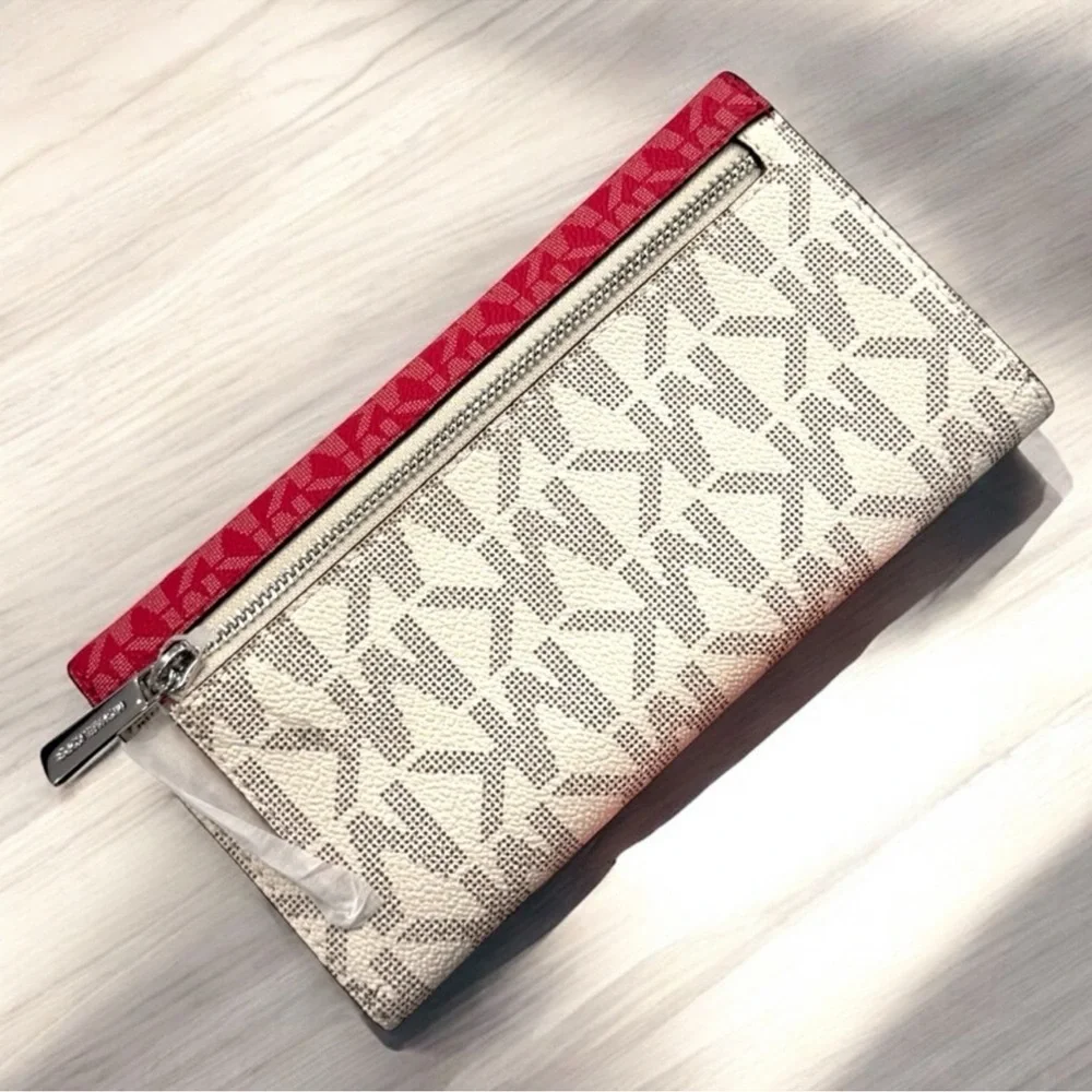 Michael Kors Large Jet Set Travel Trifold Wallet Dark Raspberry Multi